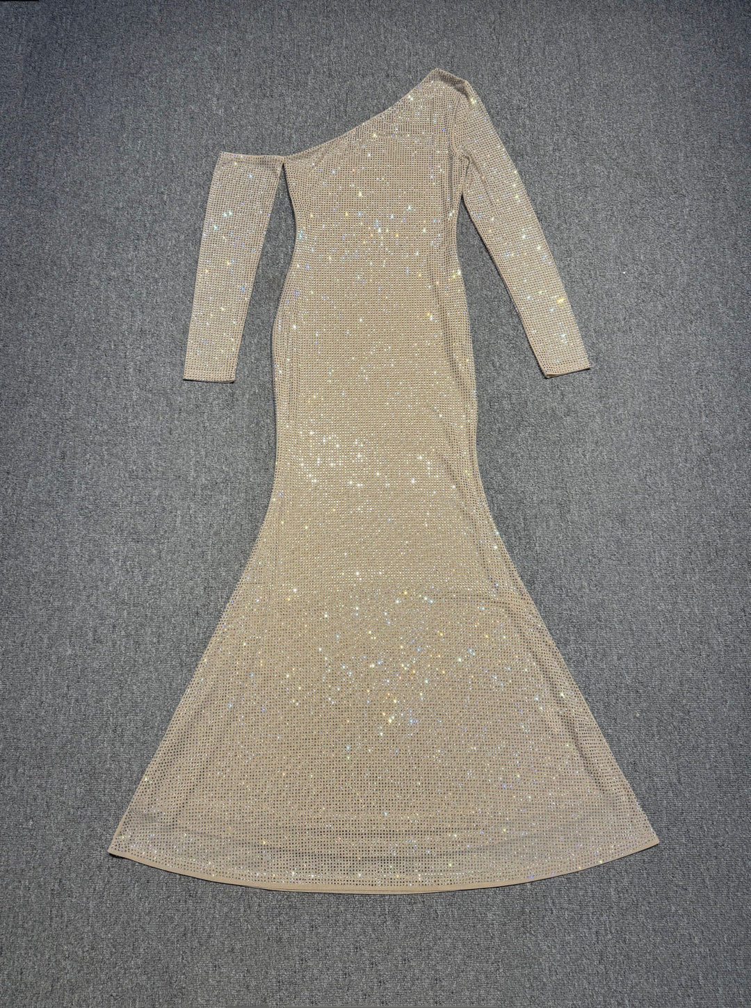Maxi Evening Dress with Off-Shoulder and Shiny Rhinestone Design - Sierra