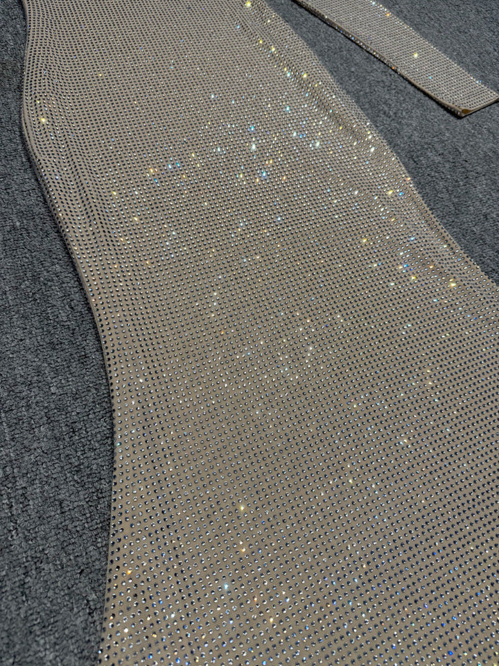 Maxi Evening Dress with Off-Shoulder and Shiny Rhinestone Design - Sierra