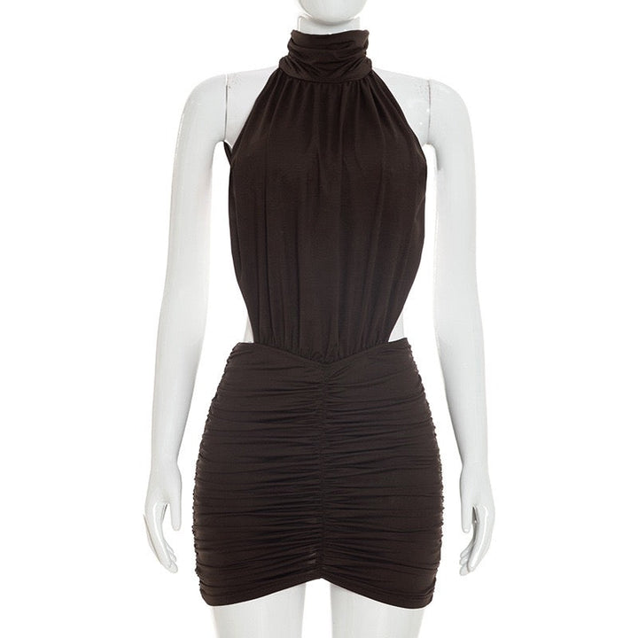 Fitted ruched mini dress with an open back – HILI