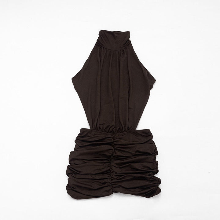 Fitted ruched mini dress with an open back – HILI