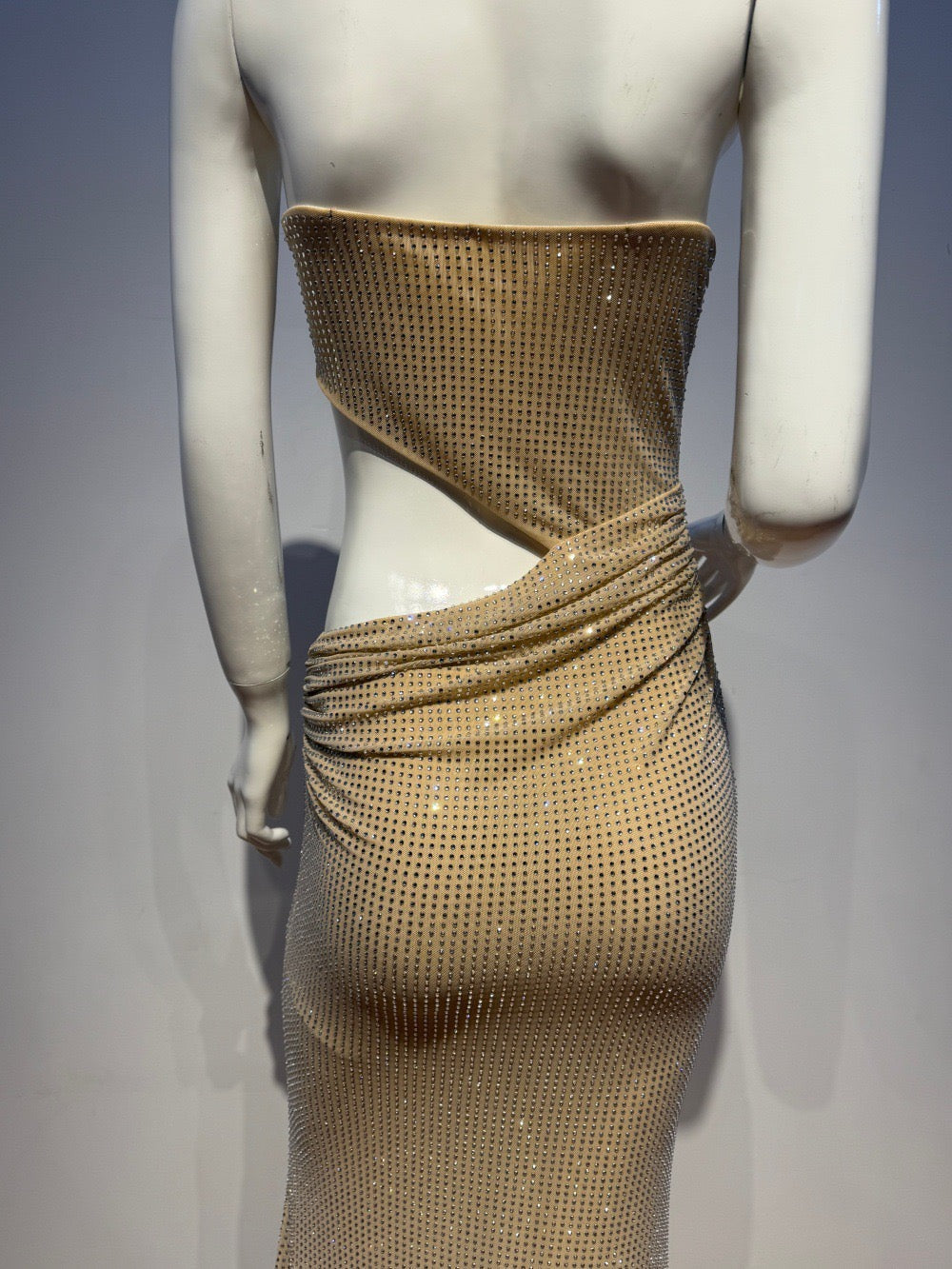 Maxi Strapless Evening Dress with Shiny Rhinestone Design and Slit - REFAELA