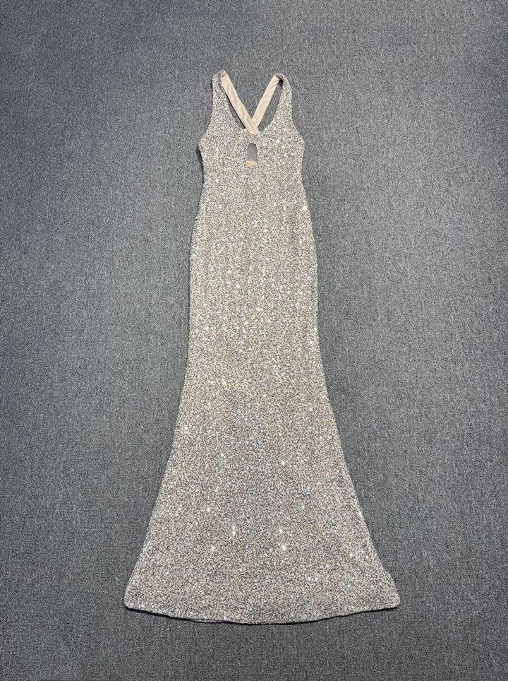 Maxi Evening Dress with Sequin Design and Slit - JENNA