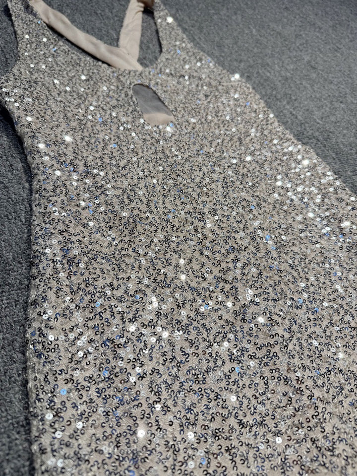Maxi Evening Dress with Sequin Design and Slit - JENNA