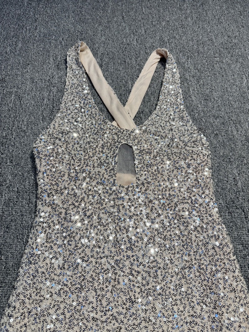 Maxi Evening Dress with Sequin Design and Slit - JENNA