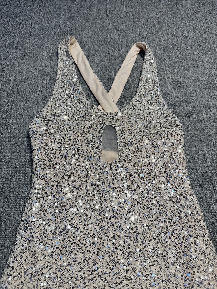 Maxi Evening Dress with Sequin Design and Slit - JENNA