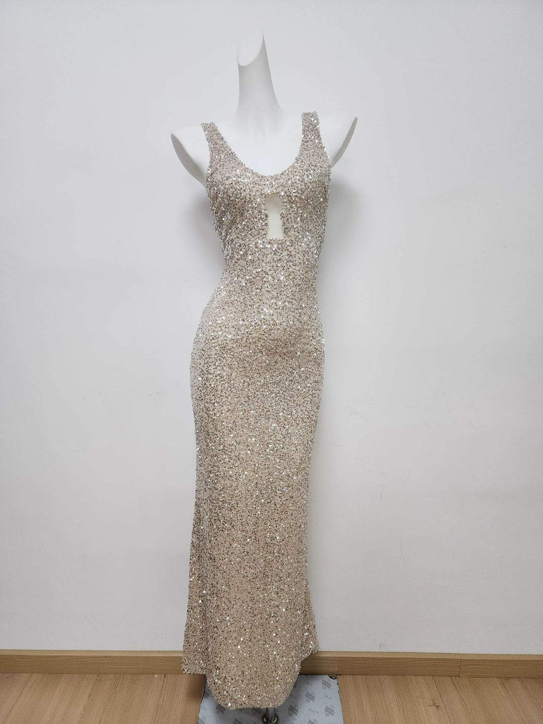 Maxi Evening Dress with Sequin Design and Slit - JENNA