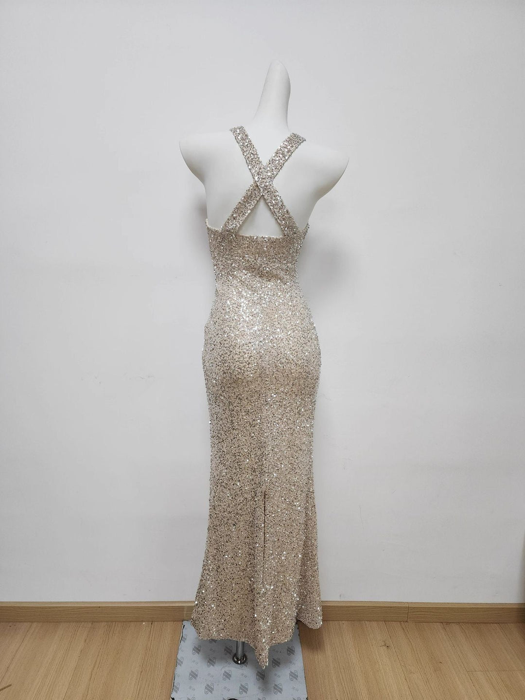 Maxi Evening Dress with Sequin Design and Slit - JENNA