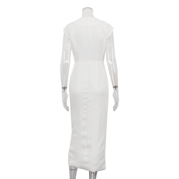 Elegant midi dress with button embellishments – Anava