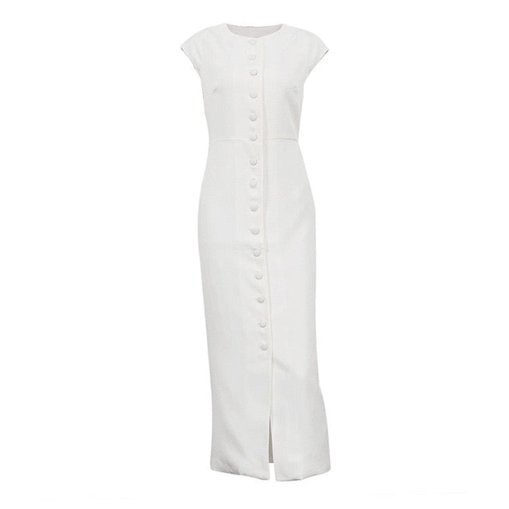 Elegant midi dress with button embellishments – Anava