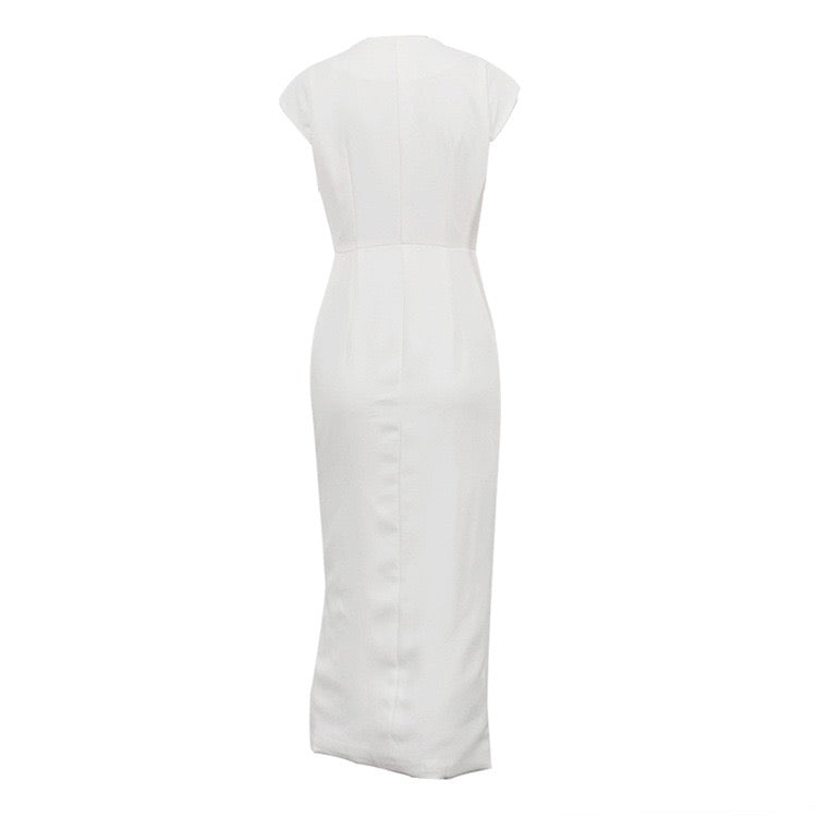 Elegant midi dress with button embellishments – Anava