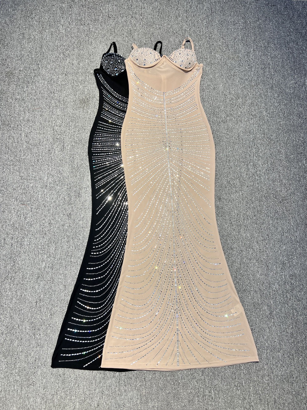 Maxi Evening Mesh Dress with Shiny Rhinestone Design - Anabella