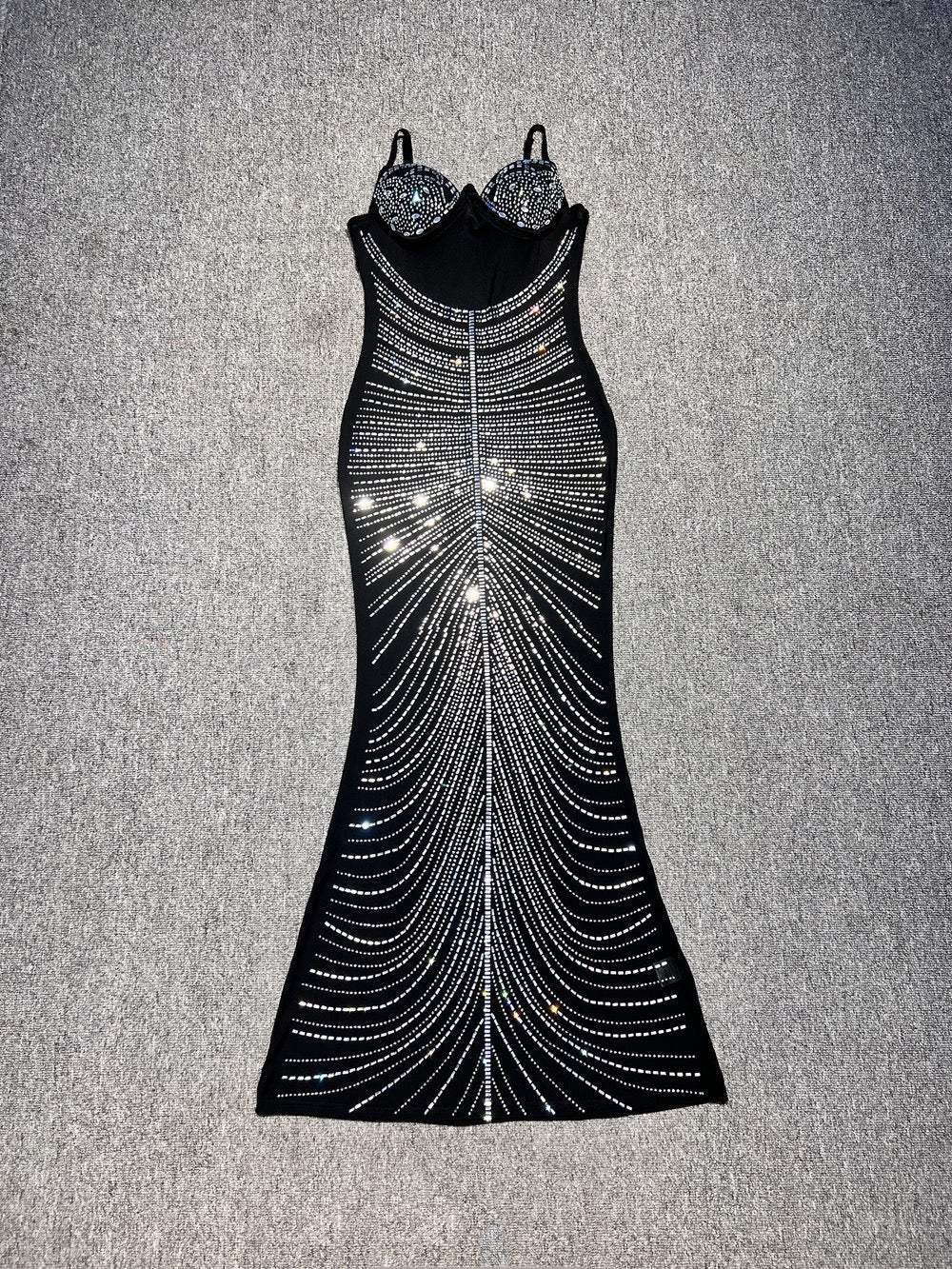 Maxi Evening Mesh Dress with Shiny Rhinestone Design - Anabella