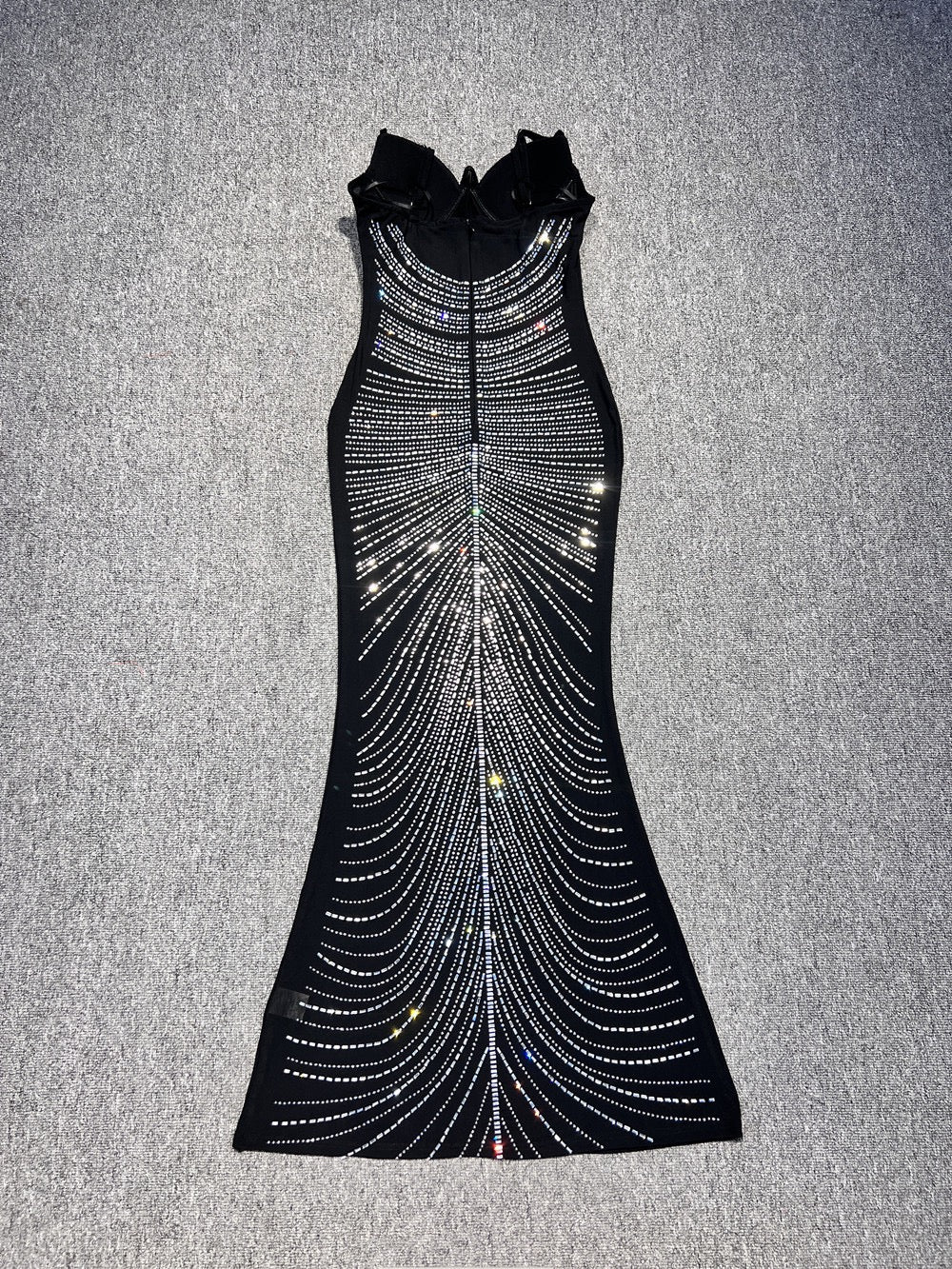 Maxi Evening Mesh Dress with Shiny Rhinestone Design - Anabella