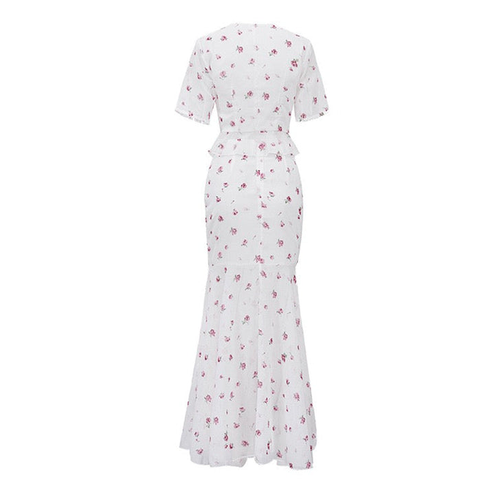 Floral chiffon two-piece set with a maxi skirt and button-down shirt – GILIA