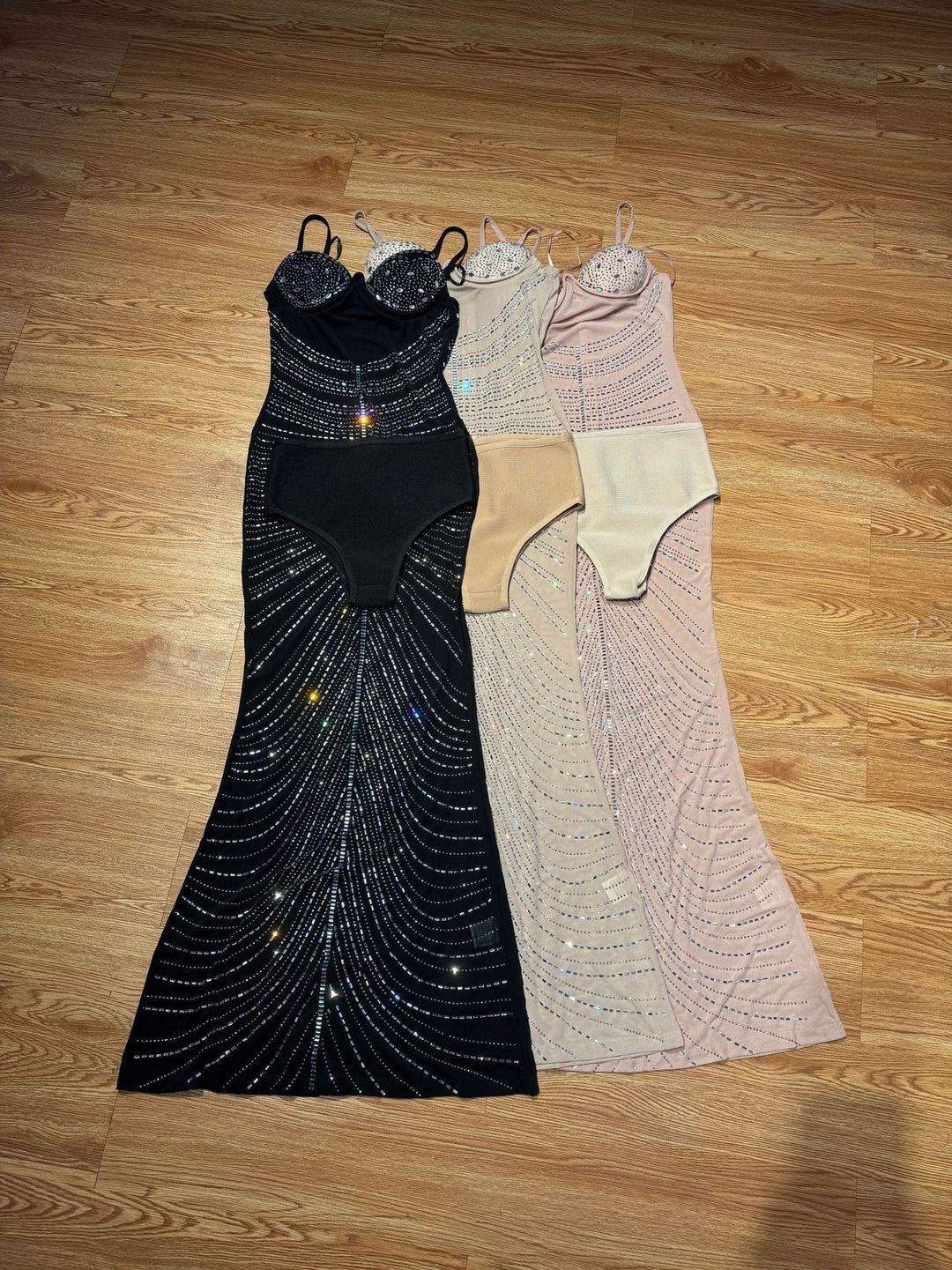 Maxi Evening Mesh Dress with Shiny Rhinestone Design - Anabella