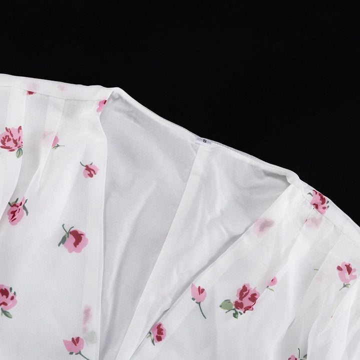 Floral chiffon two-piece set with a maxi skirt and button-down shirt – GILIA