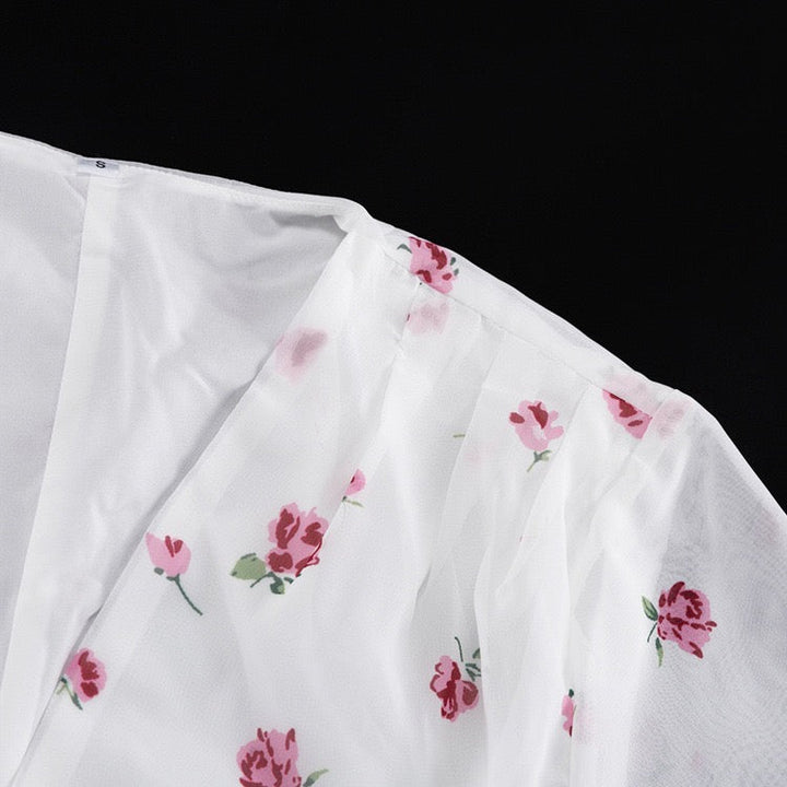 Floral chiffon two-piece set with a maxi skirt and button-down shirt – GILIA