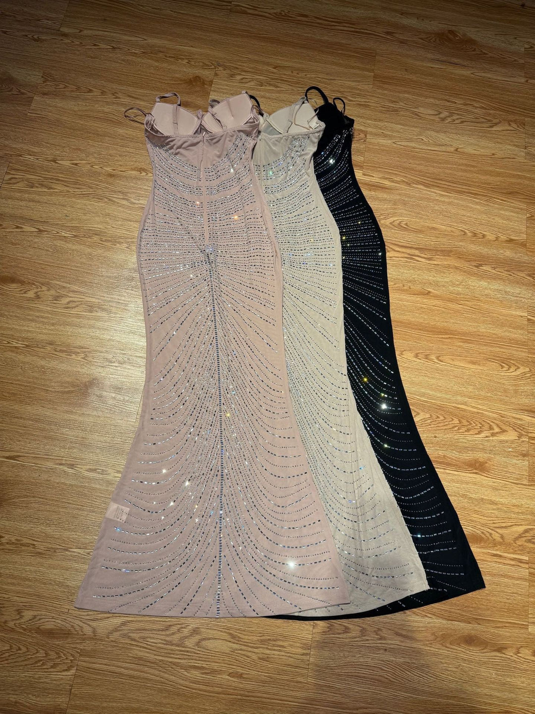 Maxi Evening Mesh Dress with Shiny Rhinestone Design - Anabella