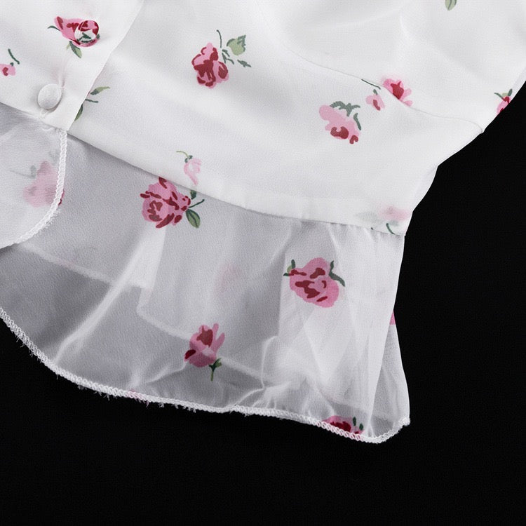 Floral chiffon two-piece set with a maxi skirt and button-down shirt – GILIA