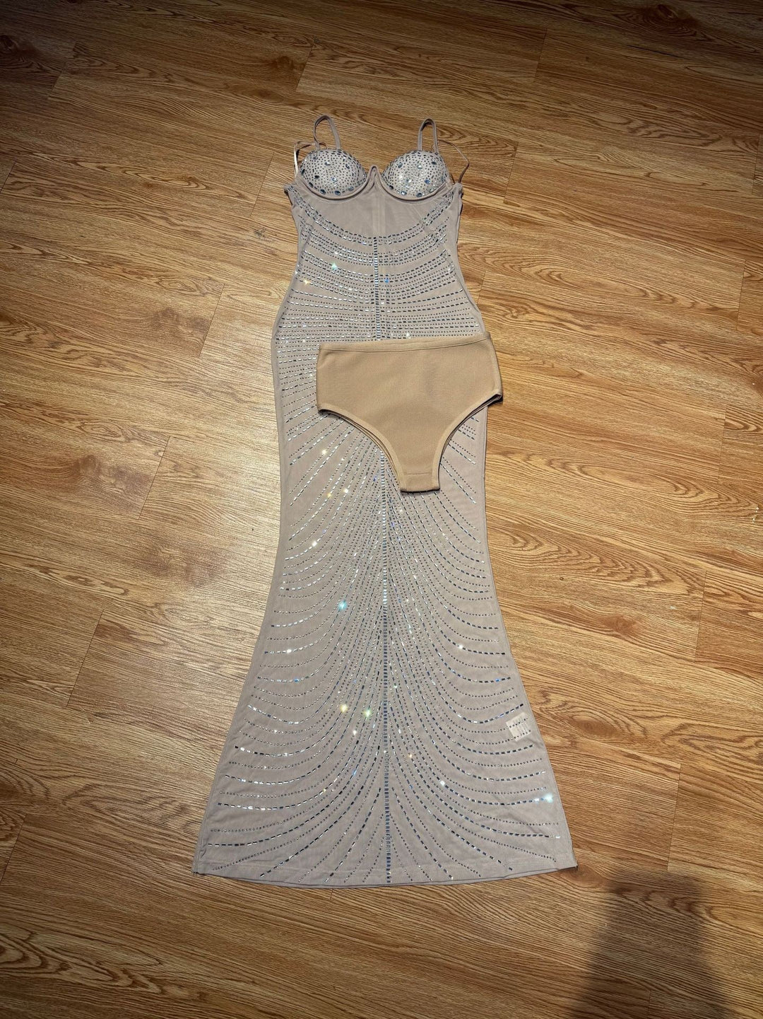 Maxi Evening Mesh Dress with Shiny Rhinestone Design - Anabella