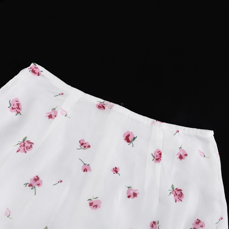 Floral chiffon two-piece set with a maxi skirt and button-down shirt – GILIA