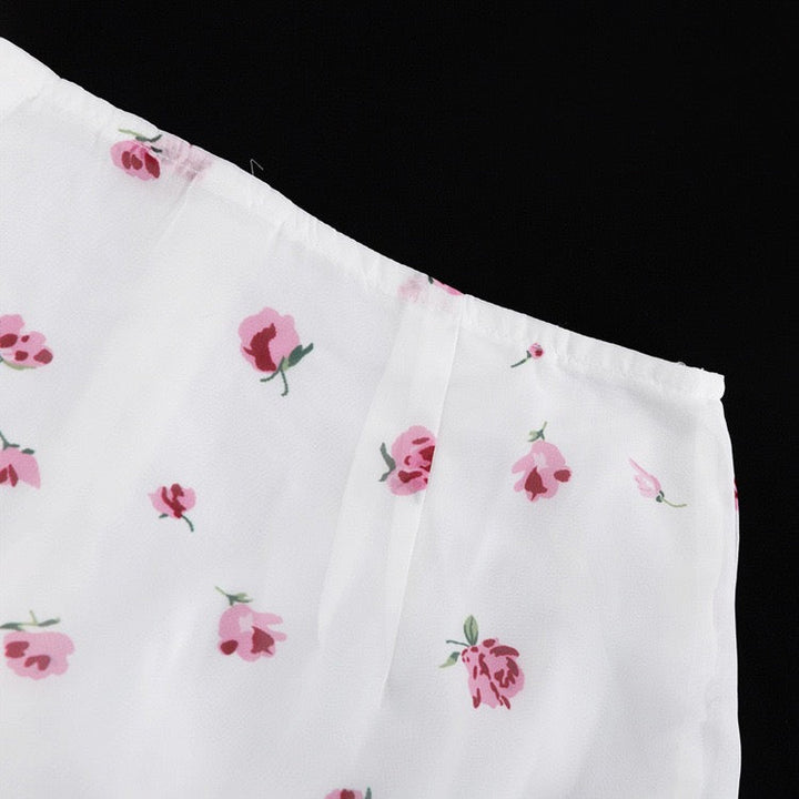 Floral chiffon two-piece set with a maxi skirt and button-down shirt – GILIA