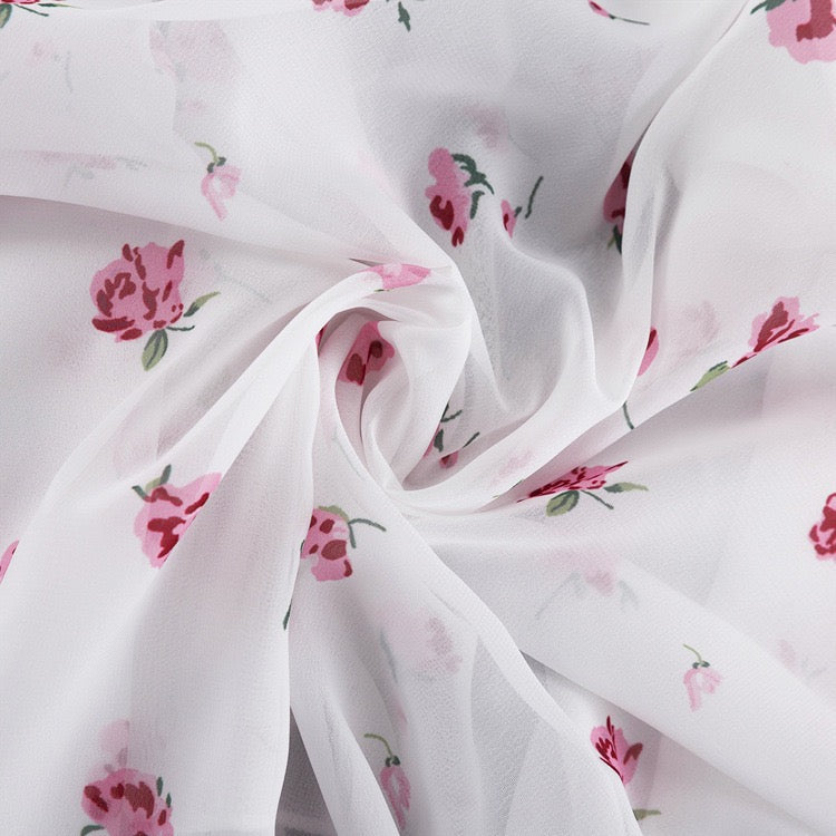 Floral chiffon two-piece set with a maxi skirt and button-down shirt – GILIA