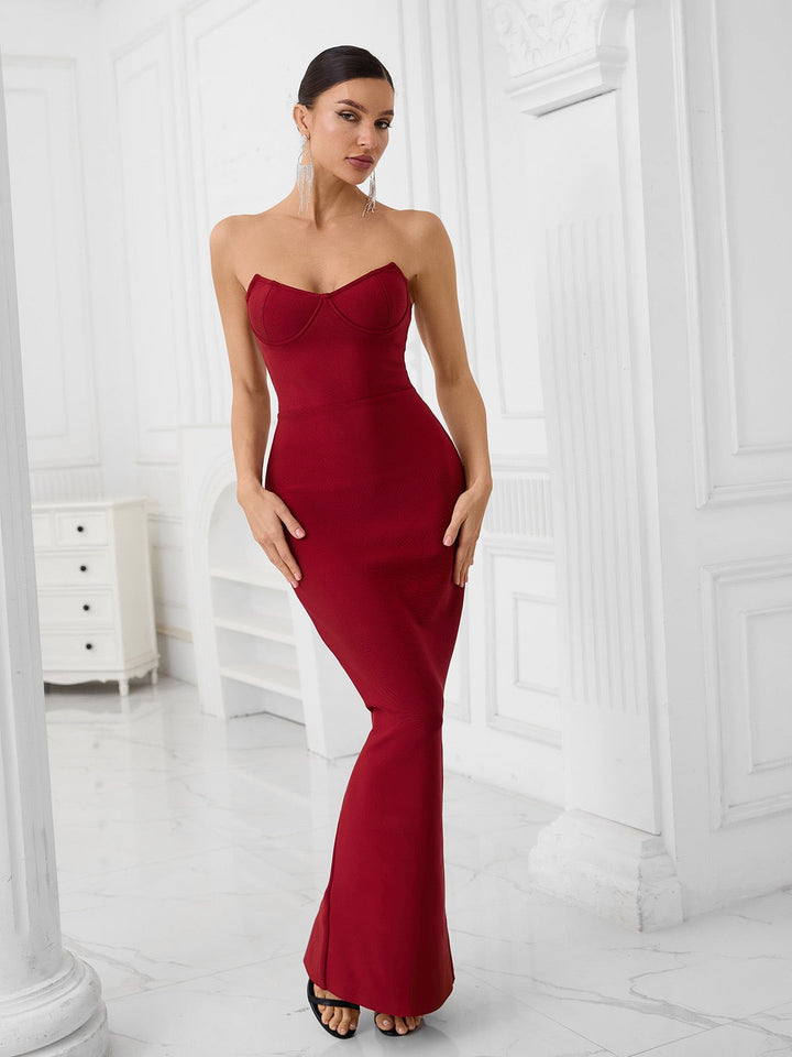 Elegant Strapless Maxi Dress in Shaping Fabric - ZOMA