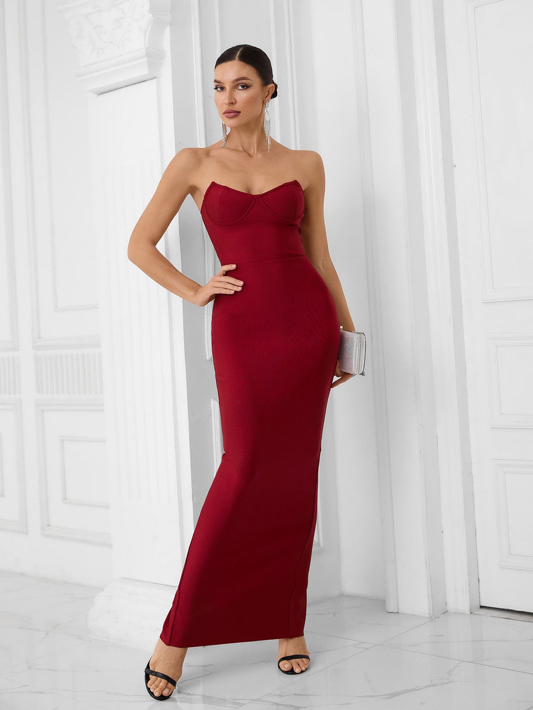 Elegant Strapless Maxi Dress in Shaping Fabric - ZOMA
