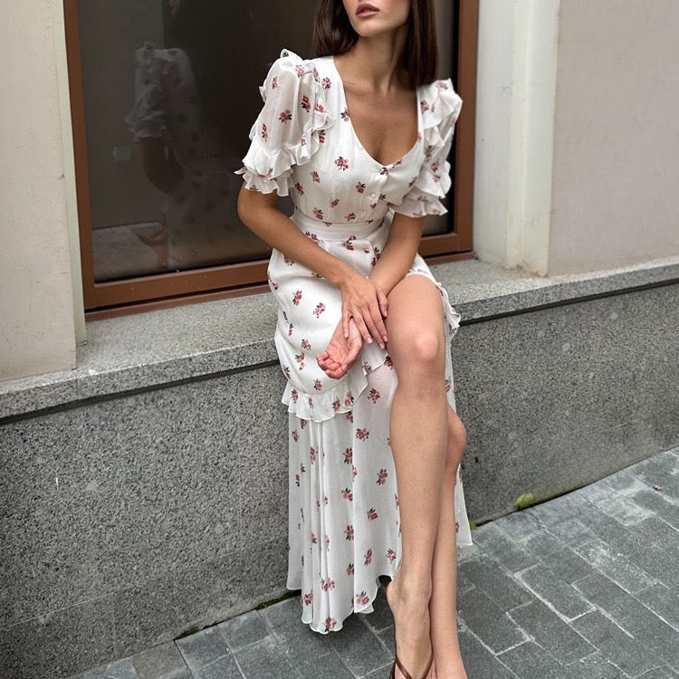 Floral chiffon midi dress – Jili