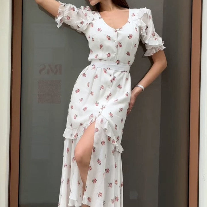 Floral chiffon midi dress – Jili