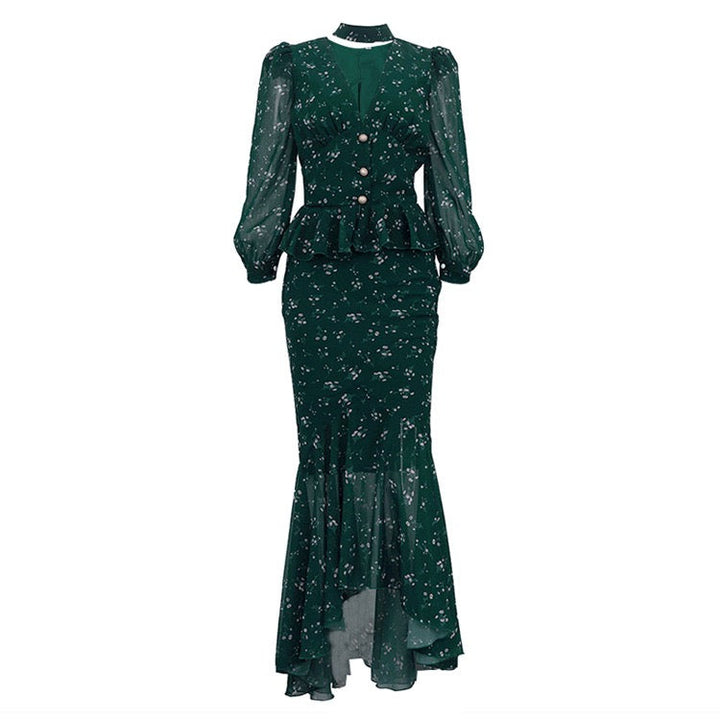 Floral chiffon two-piece set with a maxi skirt and button-down shirt – MAOR