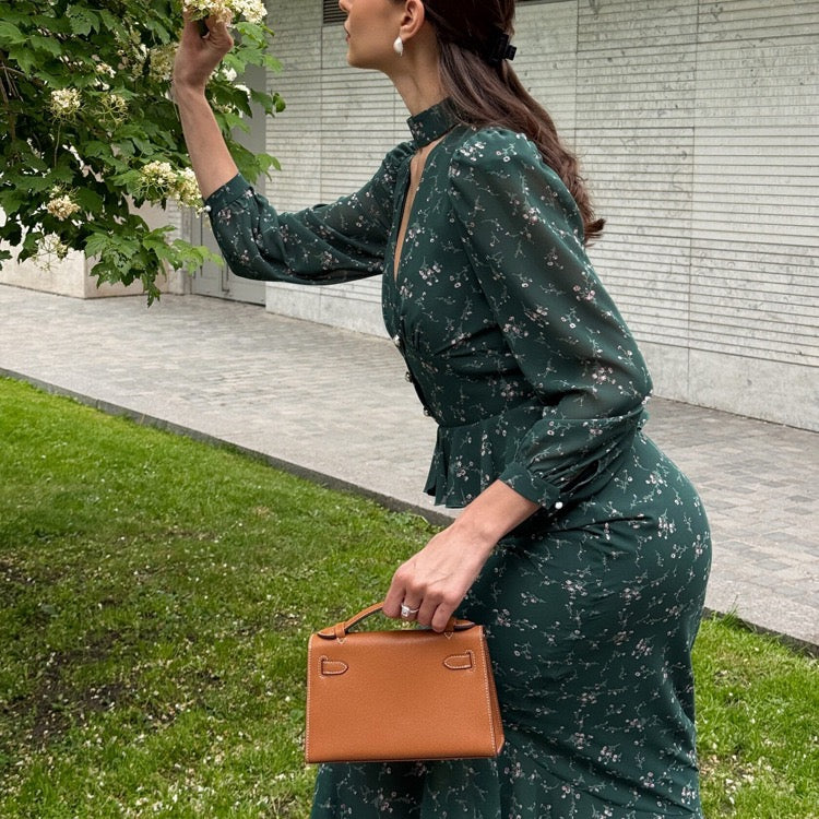 Floral chiffon two-piece set with a maxi skirt and button-down shirt – MAOR