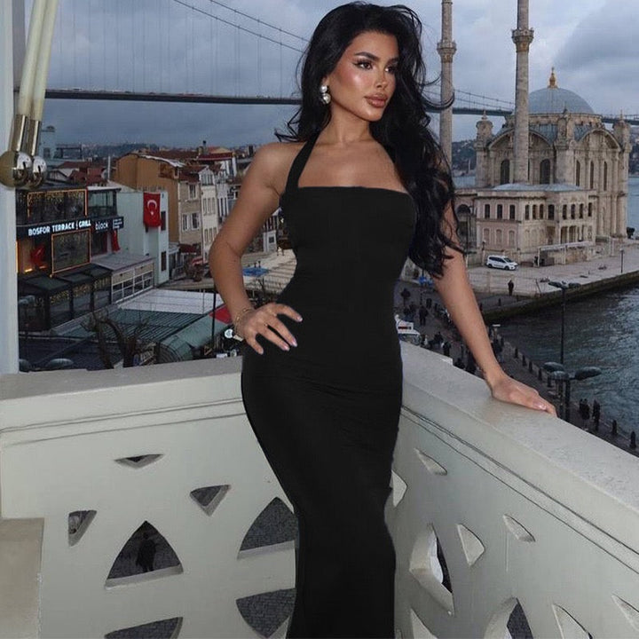 Fitted Maxi Dress with Open Back in Shaping Fabric - Yehli