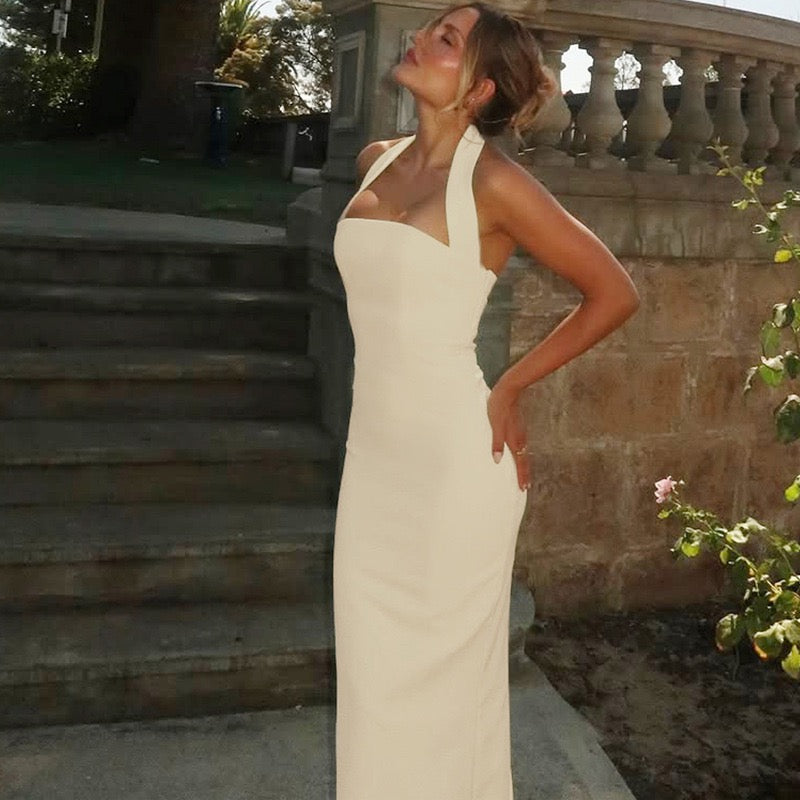 Fitted Maxi Dress with Open Back in Shaping Fabric - Yehli