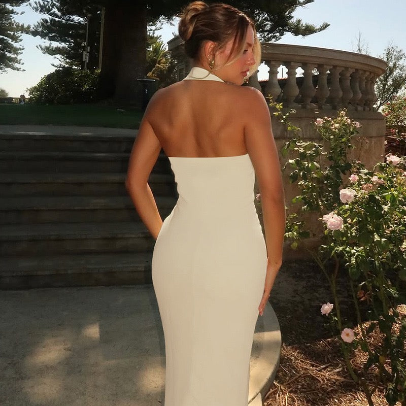 Fitted Maxi Dress with Open Back in Shaping Fabric - Yehli