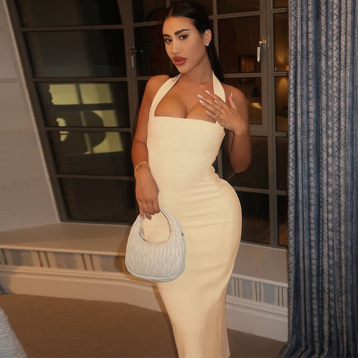 Fitted Maxi Dress with Open Back in Shaping Fabric - Yehli