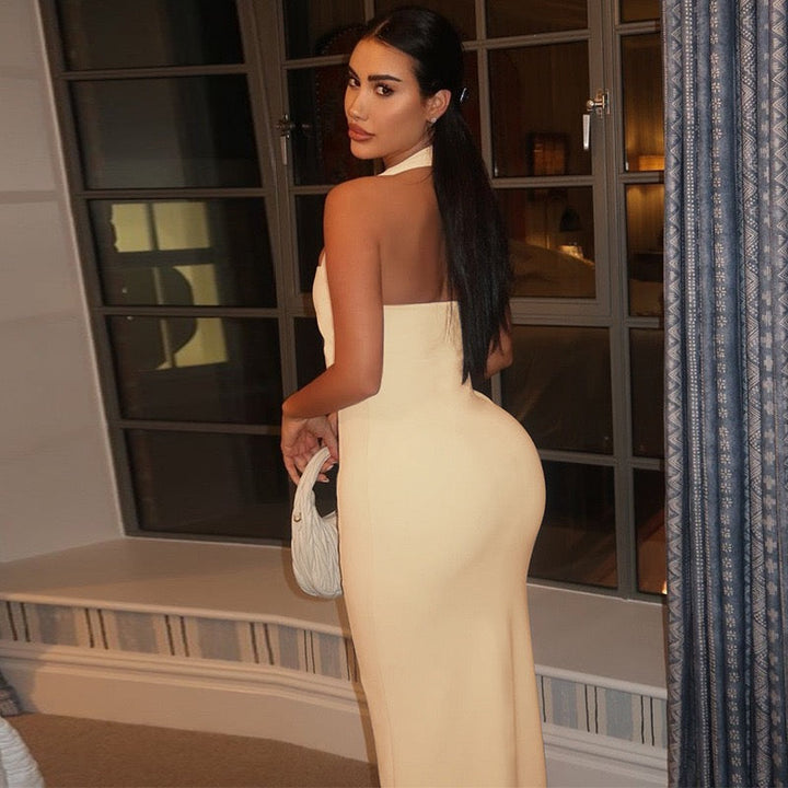 Fitted Maxi Dress with Open Back in Shaping Fabric - Yehli