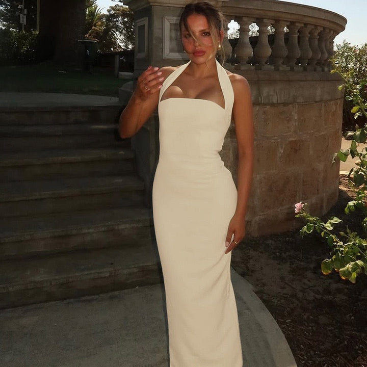 Fitted Maxi Dress with Open Back in Shaping Fabric - Yehli