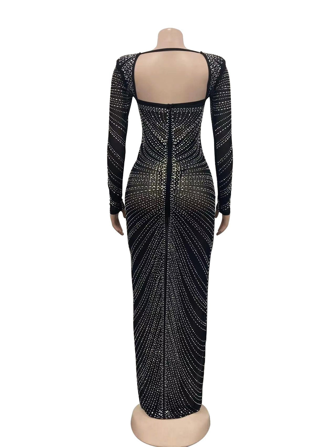 Maxi Evening Dress with Shiny Diamond Design - Ran el