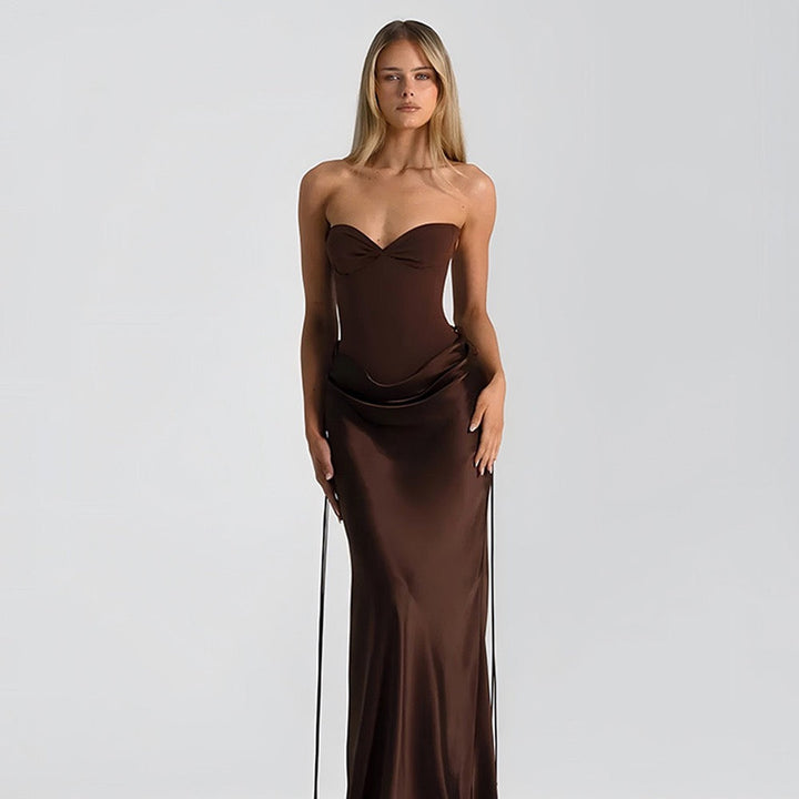 Strapless Satin Maxi Dress with Bodysuit Corset Design - Ariel