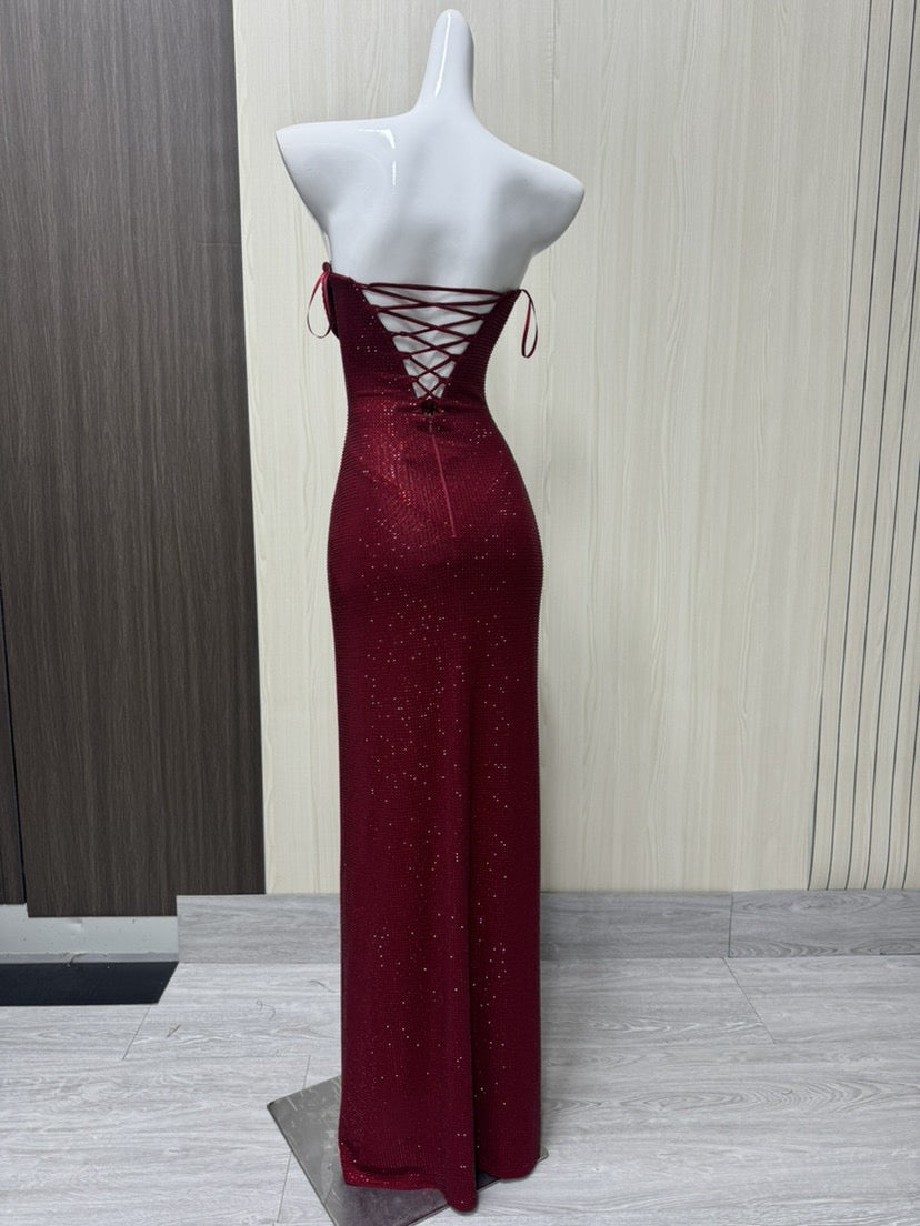Strapless maxi evening dress with sparkling rhinestone embellishments – GLOW