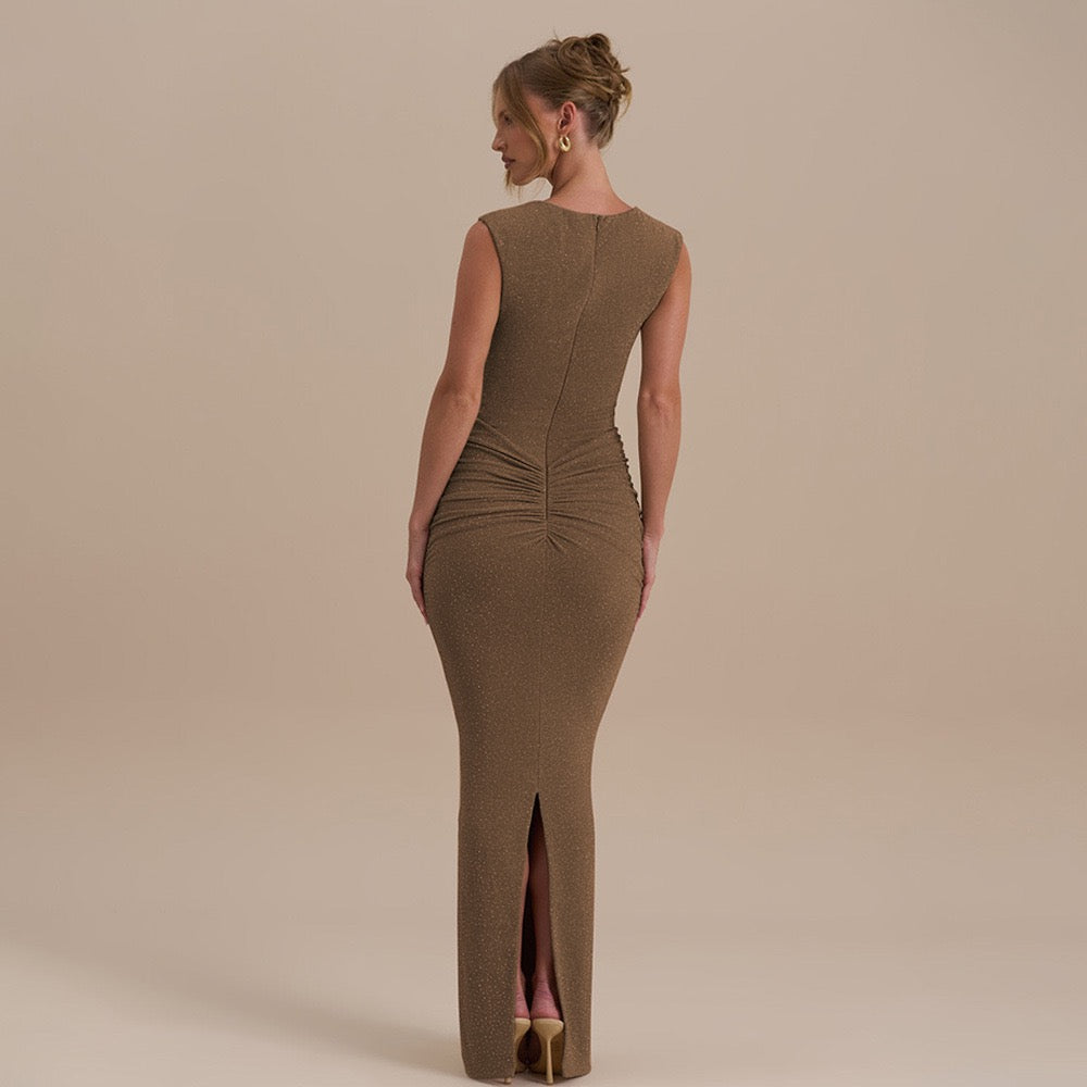 Sequin Maxi Dress with Ruching Design - Harel
