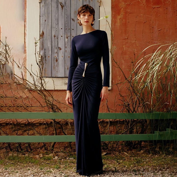 Maxi Dress with Ruching and Buckle Design - RAVIV