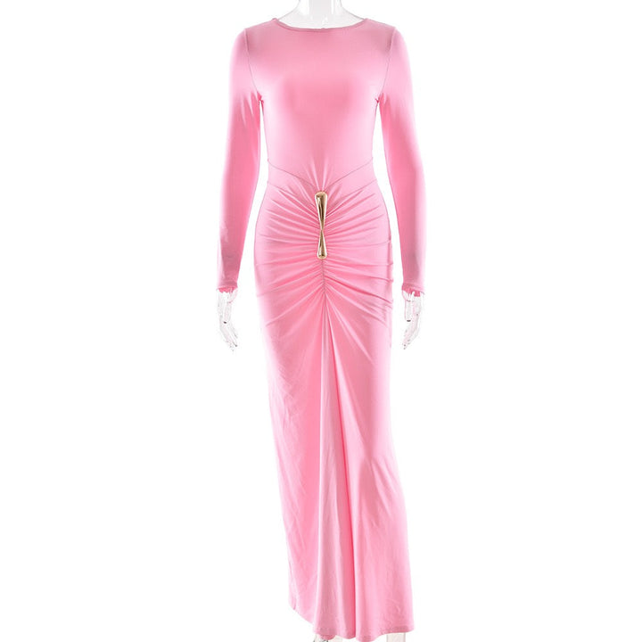 Maxi Dress with Ruching and Buckle Design - RAVIV