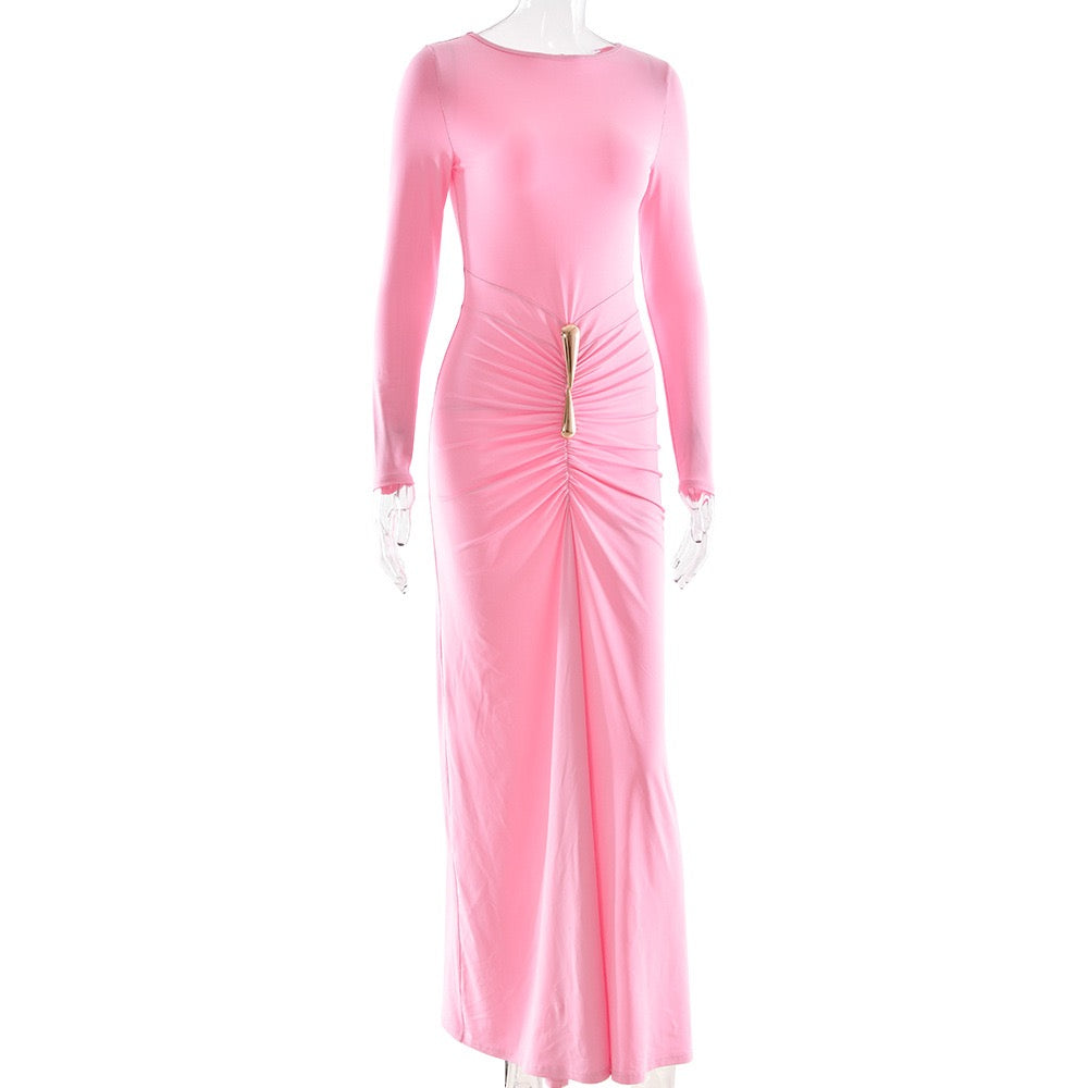 Maxi Dress with Ruching and Buckle Design - RAVIV