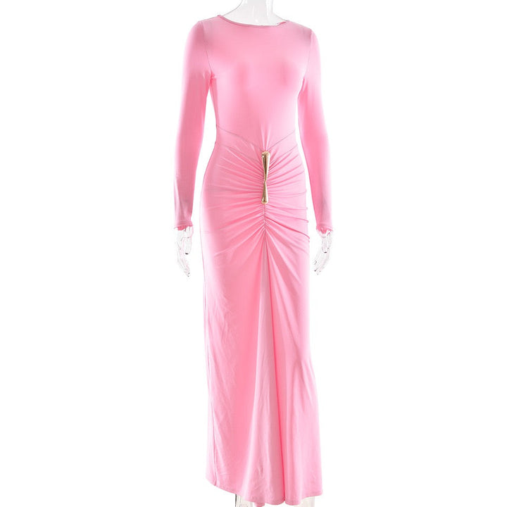 Maxi Dress with Ruching and Buckle Design - RAVIV