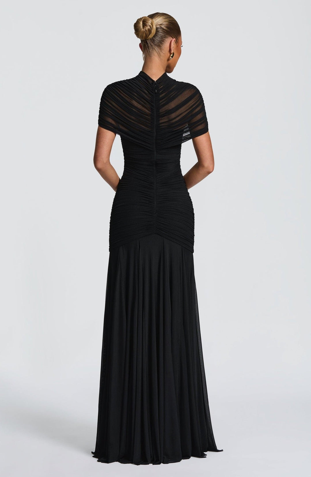 Maxi Dress with Slit and Ruching, Chiffon Decoration - Caro