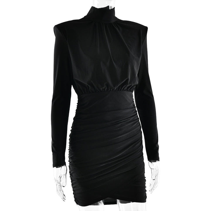 Turtleneck Mini Dress with Pleats in Shiny Fabric - JIMMY