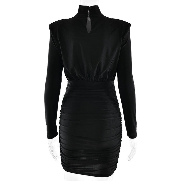 Turtleneck Mini Dress with Pleats in Shiny Fabric - JIMMY